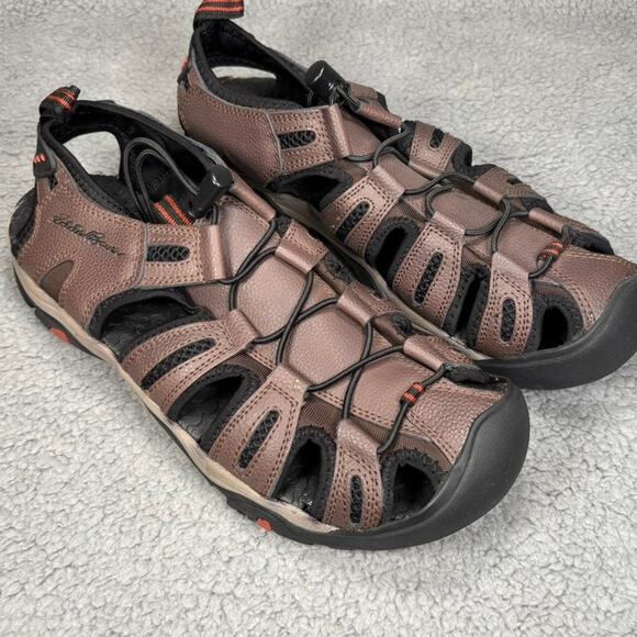 Eddie Bauer Fisherman Sandal Mens 9 Troy Leather Gorpcore Hiking Bump Toe Cinch - Picture 2 of 12